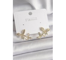Pirinç Gold Renk Zirkon Taşlı Kelebek Model Kadın Küpe - TJ-BKP9838