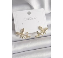 Pirinç Gold Renk Zirkon Taşlı Kelebek Model Kadın Küpe - TJ-BKP9838