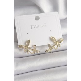 Pirinç Gold Renk Zirkon Taşlı Kelebek Model Kadın Küpe TJ-BKP9838
