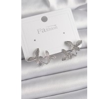 Pirinç Gümüş Renk Zirkon Taşlı Kelebek Model Kadın Küpe - TJ-BKP9839