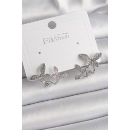 Pirinç Gümüş Renk Zirkon Taşlı Kelebek Model Kadın Küpe TJ-BKP9839