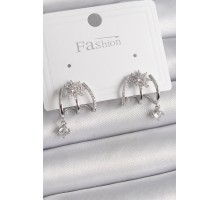 Pirinç Gümüş Renk Zirkon Taşlı Çiçek Figür Sallantı Detay Kadın Küpe - TJ-BKP9843