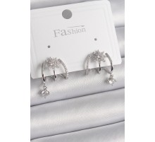 Pirinç Gümüş Renk Zirkon Taşlı Çiçek Figür Sallantı Detay Kadın Küpe - TJ-BKP9843