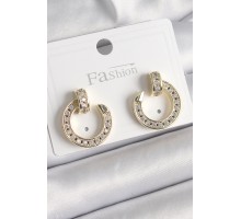 Pirinç Gold Renk Zirkon Taşlı Çivi Halka Model Kadın Küpe - TJ-BKP9846