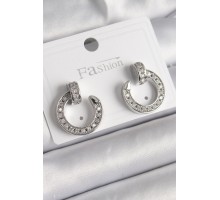 Pirinç Gümüş Renk Zirkon Taşlı Çivi Halka Model Kadın Küpe - TJ-BKP9847