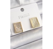 Pirinç Gold Renk Zirkon Taşlı Plaka Model Kadın Küpe - TJ-BKP9848