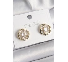 Pirinç Gold Renk Zirkon Taşlı Yonca Model Kadın Küpe - TJ-BKP9850