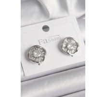 Pirinç Gümüş Renk Zirkon Taşlı Yonca Model Kadın Küpe - TJ-BKP9851