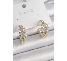 Pirinç Gold Renk Zirkon Taşlı Kutup Yıldızı İşlemeli Kadın Küpe - TJ-BKP9856