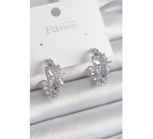 Pirinç Gümüş Renk Zirkon Taşlı Kutup Yıldız İşleme Detay Kadın Küpe - TJ-BKP9857