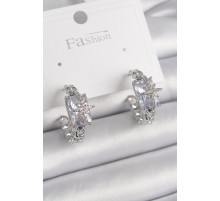 Pirinç Gümüş Renk Zirkon Taşlı Kutup Yıldız İşleme Detay Kadın Küpe - TJ-BKP9857