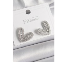 Pirinç Gümüş Renk Zirkon Taşlı Kalp Model Kadın Küpe - TJ-BKP9859