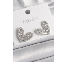 Pirinç Gümüş Renk Zirkon Taşlı Kalp Model Kadın Küpe - TJ-BKP9859