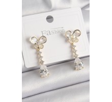 Pirinç Gold Renk Zirkon Taşlı Kelebek Model Sallantı Damla Zirkon Taş Kadın Küpe - TJ-BKP9860