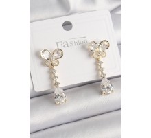 Pirinç Gold Renk Zirkon Taşlı Kelebek Model Sallantı Damla Zirkon Taş Kadın Küpe - TJ-BKP9860