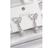 Pirinç Gümüş Renk Kelebek Model Sallantı Damla Zirkon Taşlı Kadın Küpe - TJ-BKP9861