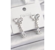 Pirinç Gümüş Renk Kelebek Model Sallantı Damla Zirkon Taşlı Kadın Küpe - TJ-BKP9861