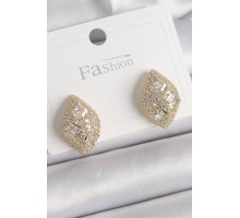 Pirinç Gold Renk Zirkon Taş İşlemeli Damla Model Kadın Küpe - TJ-BKP9862