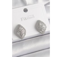 Pirinç Gümüş Renk Zirkon Taş İşlemeli Damla Model Kadın Küpe - TJ-BKP9863