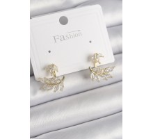Pirinç Gold Renk Zirkon Taşlı Yaprak Model Kadın Küpe - TJ-BKP9866