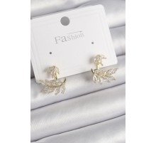 Pirinç Gold Renk Zirkon Taşlı Yaprak Model Kadın Küpe - TJ-BKP9866