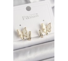 Pirinç Gümüş Renk Zirkon Taş Detaylı Beyaz Sedefli Kelebek Model Kadın Küpe - TJ-BKP9868