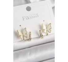 Pirinç Gümüş Renk Zirkon Taş Detaylı Beyaz Sedefli Kelebek Model Kadın Küpe - TJ-BKP9868