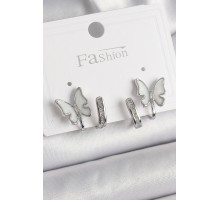 Pirinç Gümüş Renk Zirkon Taş Detaylı Beyaz Sedefli Kelebek Model Kadın Küpe - TJ-BKP9869