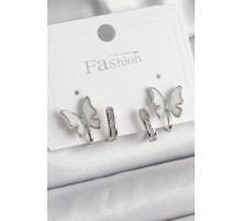 Pirinç Gümüş Renk Zirkon Taş Detaylı Beyaz Sedefli Kelebek Model Kadın Küpe - TJ-BKP9869