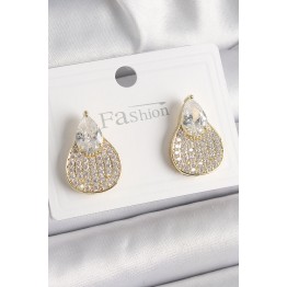 Pirinç Gold Renk Zirkon Taşlı Damla Model Kadın Küpe TJ-BKP9870