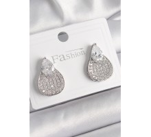 Pirinç Gümüş Renk Zirkon Taşlı Damla Model Kadın Küpe - TJ-BKP9871