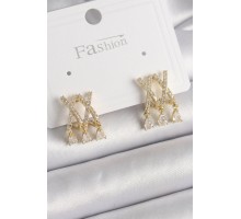 Pirinç Gold Renk Zirkon Taşlı X Model Sallantı Detay Kadın Küpe - TJ-BKP9872