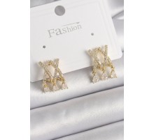 Pirinç Gold Renk Zirkon Taşlı X Model Sallantı Detay Kadın Küpe - TJ-BKP9872