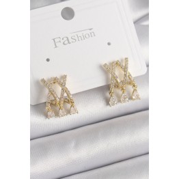 Pirinç Gold Renk Zirkon Taşlı X Model Sallantı Detay Kadın Küpe TJ-BKP9872