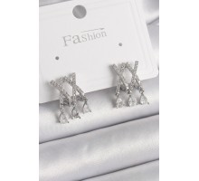 Pirinç Gümüş Renk Zirkon Taşlı X Model Sallantı Detay Kadın Küpe - TJ-BKP9873