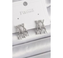 Pirinç Gümüş Renk Zirkon Taşlı X Model Sallantı Detay Kadın Küpe - TJ-BKP9873