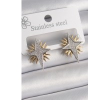 Pirinç Gold Gümüş Renk Zirkon Taşlı Kutup Yılıdız Model Kadın Küpe - TJ-BKP9874