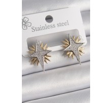 Pirinç Gold Gümüş Renk Zirkon Taşlı Kutup Yılıdız Model Kadın Küpe - TJ-BKP9874