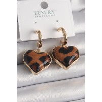 Pirinç Gold Renk 3D Kalp Leopar Desen Model Kadın Küpe TJ-BKP9875