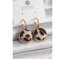 Pirinç Gold Renk Leopar Desenli Daire Model Kadın Küpe - TJ-BKP9878