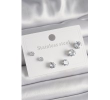 316L Çelik Gümüş Renk Zirkon Taşlı Kalp Model Kadın Küpe Seti - TJ-BKP9879