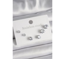 316L Çelik Gümüş Renk Zirkon Taşlı Kalp Model Kadın Küpe Seti - TJ-BKP9879