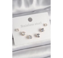 316L Çelik Gold Renk Zirkon Taşlı Kalp Model Kadın Küpe Seti - TJ-BKP9880