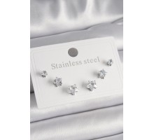 316L Çelik Gümüş Renk Zirkon Taşlı Yıldız Model Kadın Küpe Seti - TJ-BKP9881