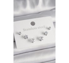 316L Çelik Gümüş Renk Zirkon Taşlı Yıldız Model Kadın Küpe Seti - TJ-BKP9881