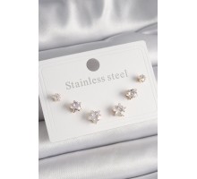 316L Çelik Gold Renk Zirkon Taşlı Yıldız Model Kadın Küpe Seti - TJ-BKP9882