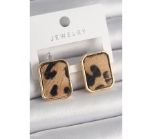 Pirinç Gold Renk Kare Leopar Desen Model Kadın Küpe - TJ-BKP9887