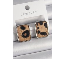 Pirinç Gümüş Renk Leopar Desenli Kare Model Kadın Küpe - TJ-BKP9888