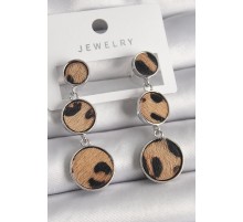 Pirinç Gümüş Renk 3'Lü Daire Plaka Leopar Desenli Kadın Küpe - TJ-BKP9892