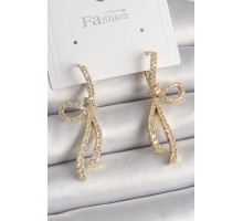 Pirinç Gold Renk Zirkon Taşlı Kurdele Model Kadın Küpe - TJ-BKP9897